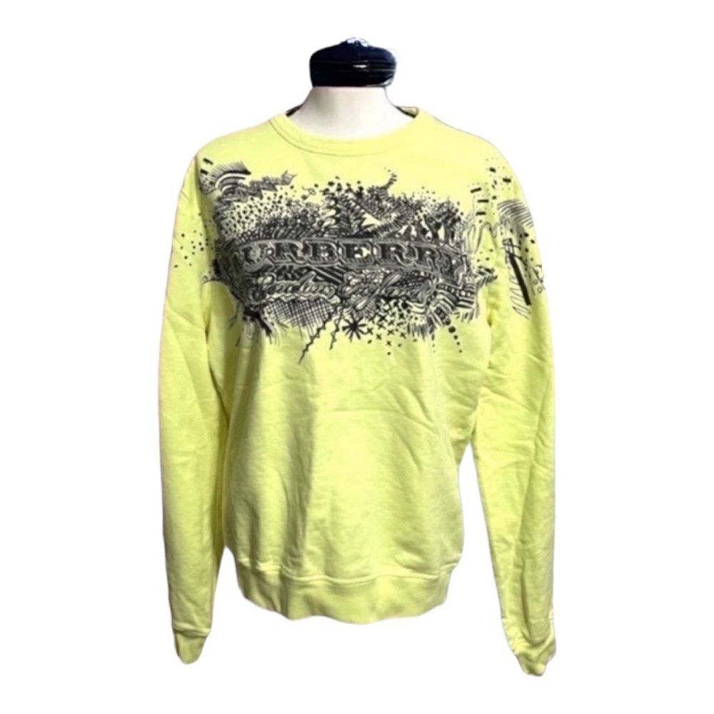 BURBERRY Sweatshirt Sauer Doodle Print Yellow. 100% Cotton. Medium. Authetntic